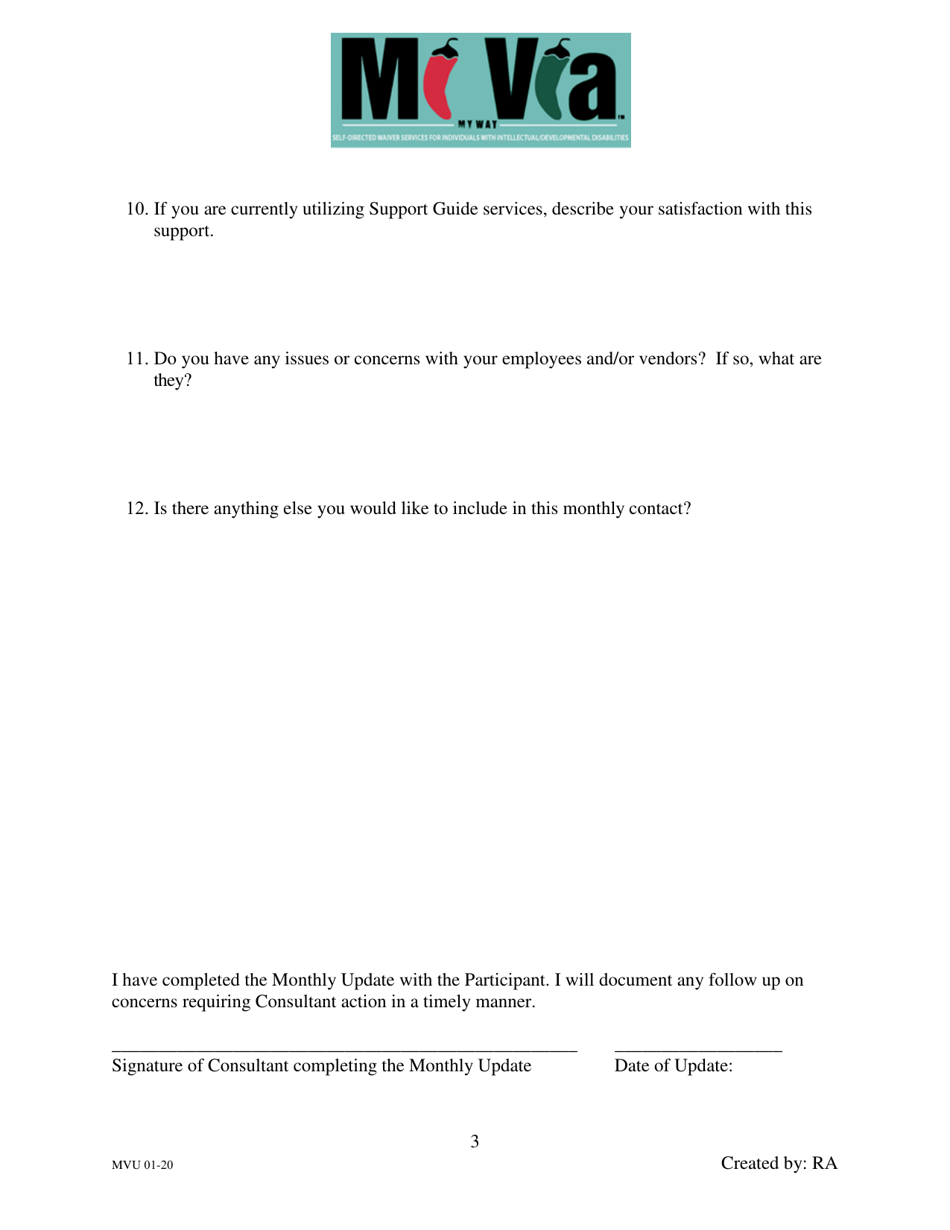 Form MVU Mi via Self-directed Waiver: Consultant Services Quarterly Update Form - New Mexico, Page 3