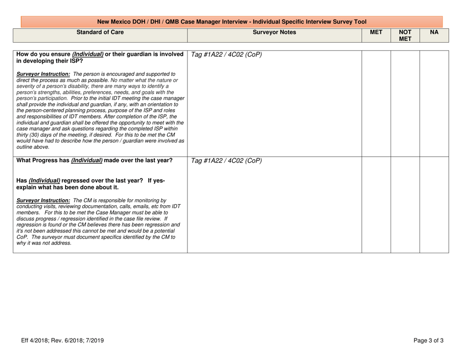 New Mexico Doh / Dhi / Qmb Case Manager Interview - Individual Specific Interview Survey Tool - New Mexico, Page 3