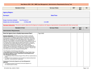 New Mexico Doh / Dhi / Qmb Case Management: Administrative Requirements Survey Tool - New Mexico