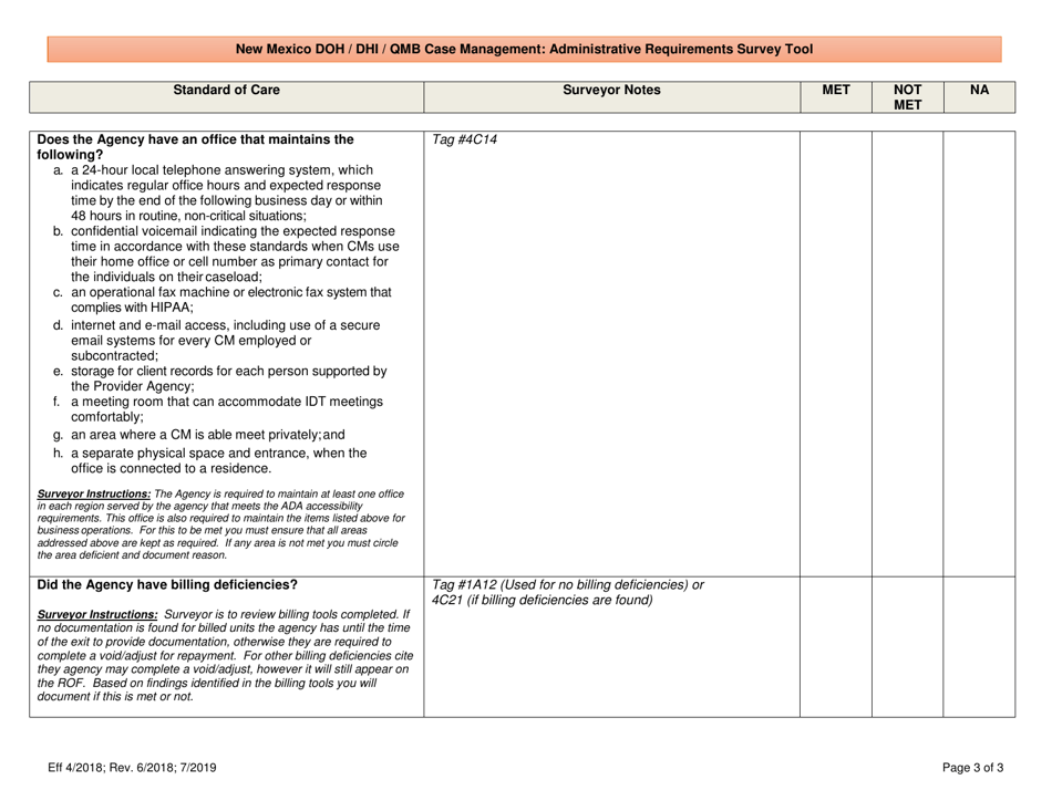 New Mexico Doh / Dhi / Qmb Case Management: Administrative Requirements Survey Tool - New Mexico, Page 3