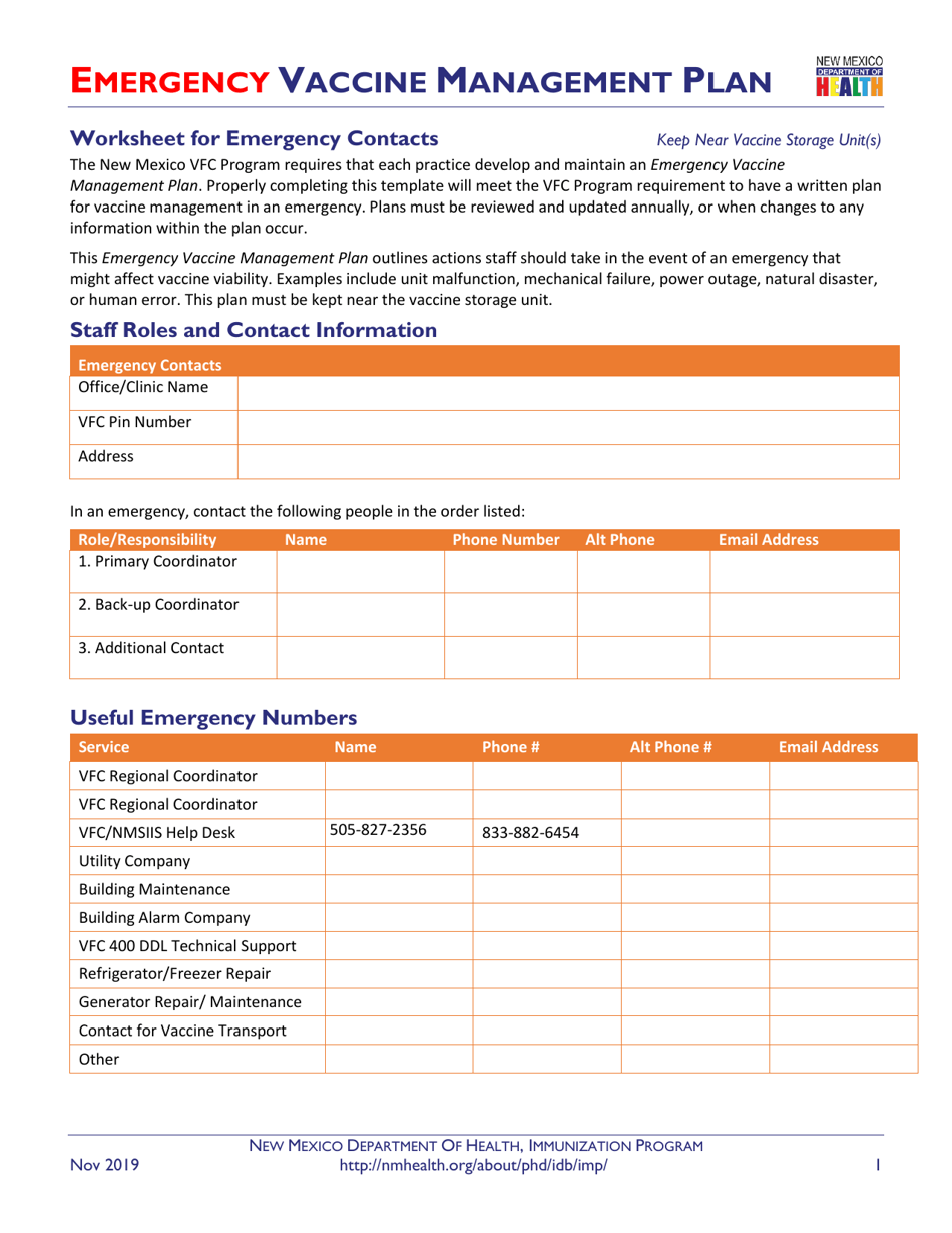 Emergency Vaccine Management Plan - New Mexico, Page 1