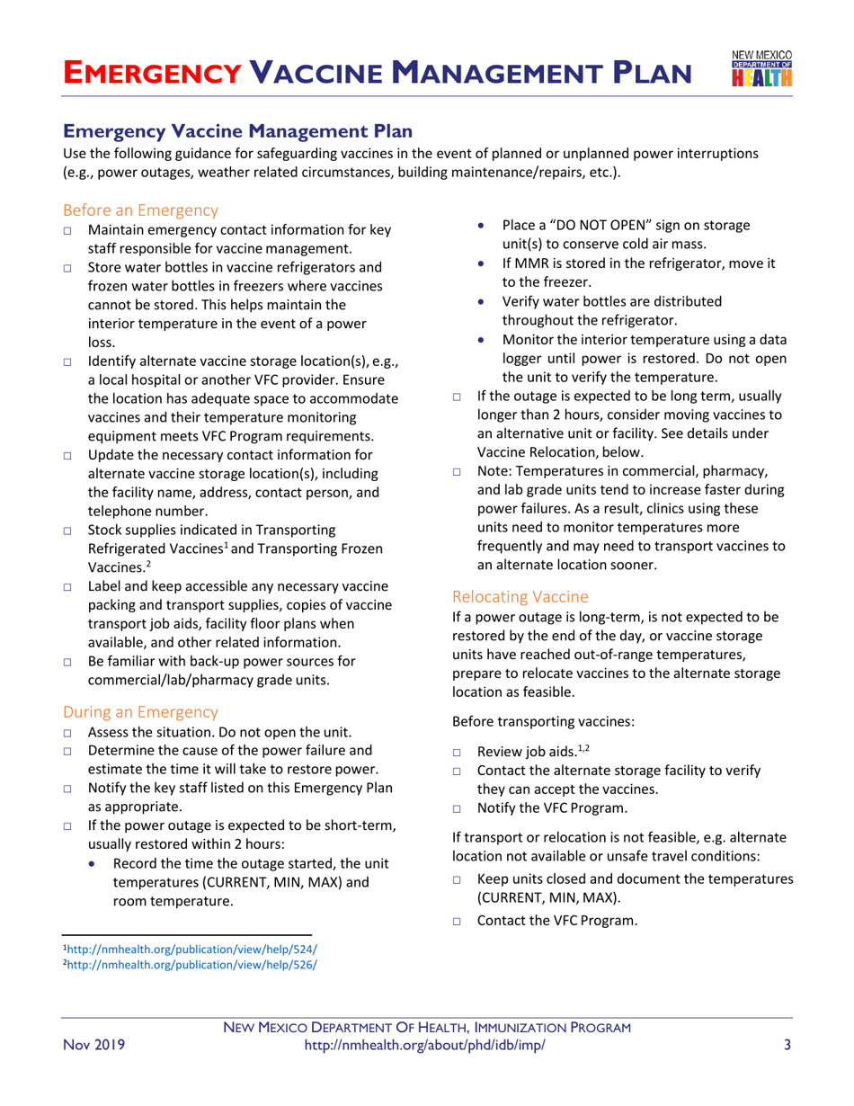 Emergency Vaccine Management Plan - New Mexico, Page 3
