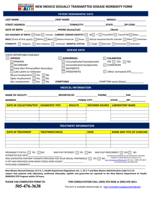 New Mexico Sexually Transmitted Disease Morbidity Form - New Mexico Download Pdf
