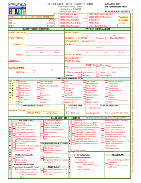 Form 101 Sld Clinical Test Request Form - New Mexico