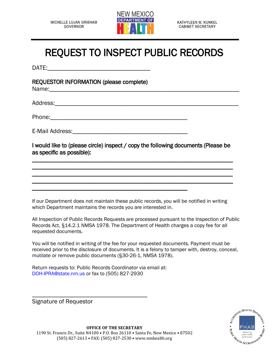New Mexico Request to Inspect Public Records Download Printable PDF