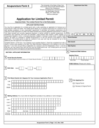 Document preview: Acupuncture Form 5 Application for Limited Permit - New York
