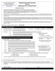 Registered Dental Assistant Form 5 Application for Limited Permit - New York