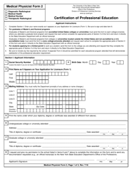 Medical Physicist Form 2 Certification of Professional Education - New York