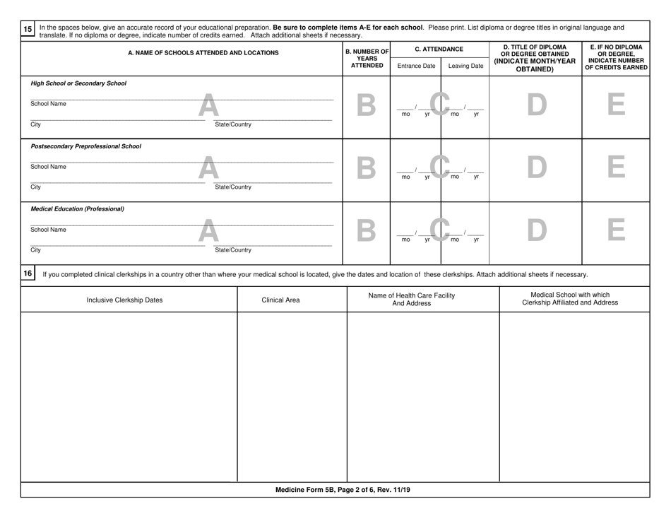 Medicine Form 5B Application for Limited Permit in Medicine for Applicants Who Have Not Applied for Licensure in New York State - New York, Page 2