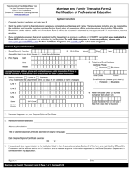 Document preview: Marriage and Family Therapist Form 2 Certification of Professional Education - New York