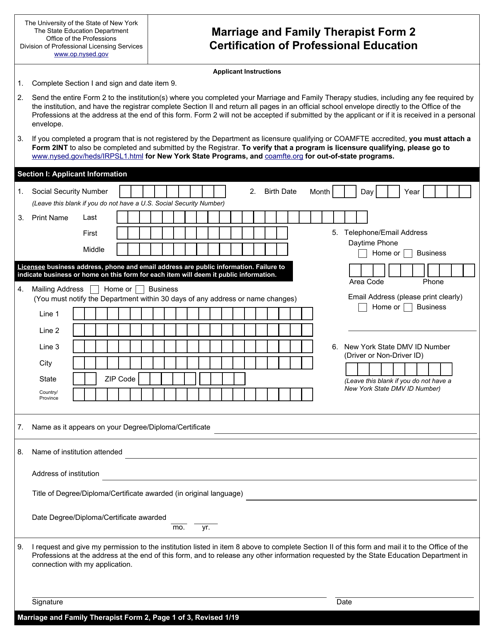 Marriage and Family Therapist Form 2  Printable Pdf