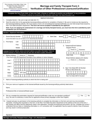 Document preview: Marriage and Family Therapist Form 3 Verification of Other Professional Licensure/Certification - New York