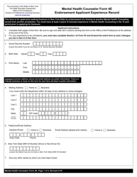 Document preview: Mental Health Counselor Form 4E Endorsement Applicant Experience Record - New York