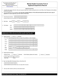 Mental Health Counselor Form 4 &quot;Application for Experience Record&quot; - New York