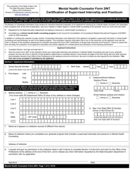 Mental Health Counselor Form 2INT Certification of Supervised Internship and Practicum - New York