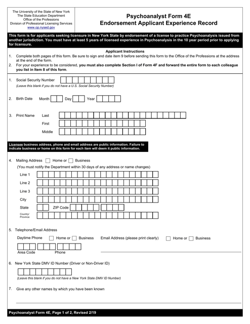Psychoanalyst Form 4E  Printable Pdf