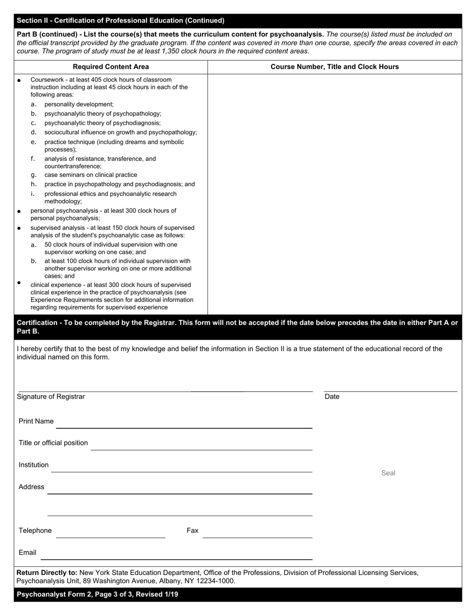 Psychoanalyst Form 2 Certification of Psychoanalytic Study - New York, Page 3