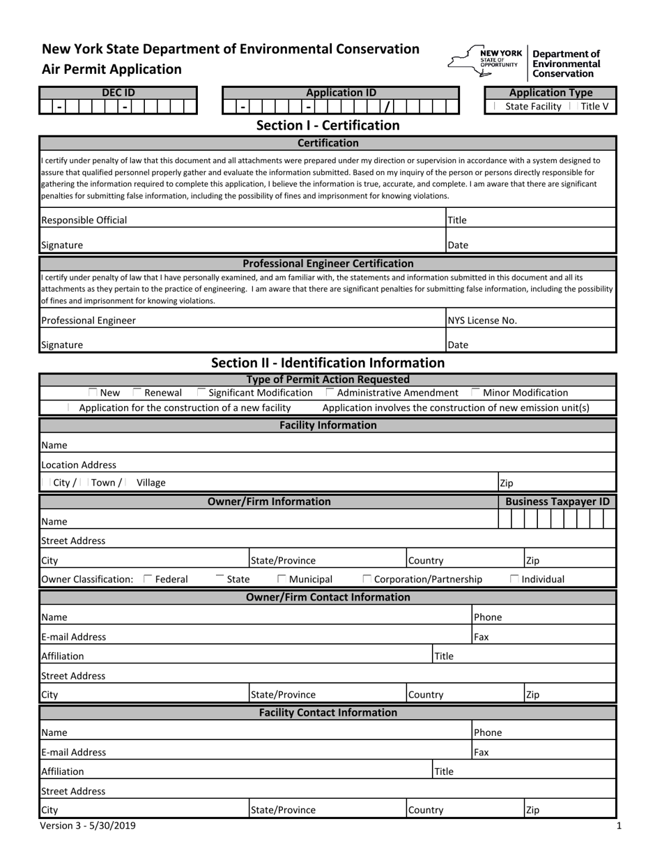 Air Permit Application Form - New York, Page 1