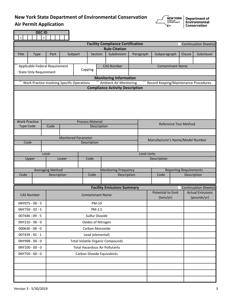 Air Permit Application Form - New York, Page 3