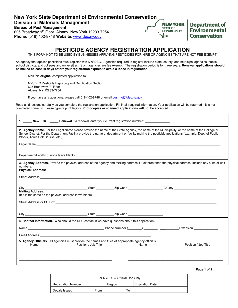 New York Pesticide Agency Registration Application Download Fillable