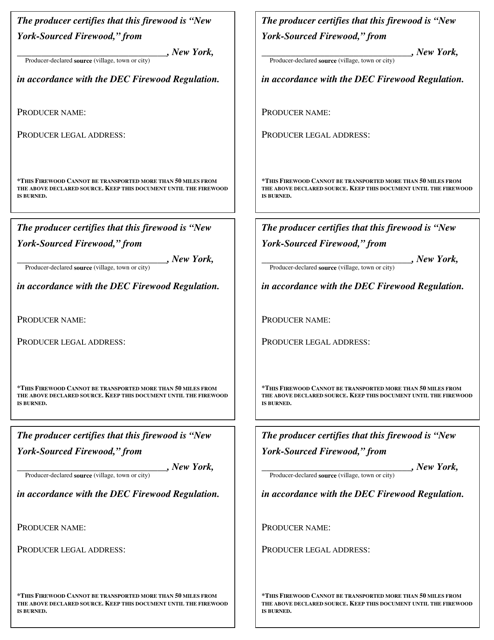 NYS Firewood Source Documentation Example - New York