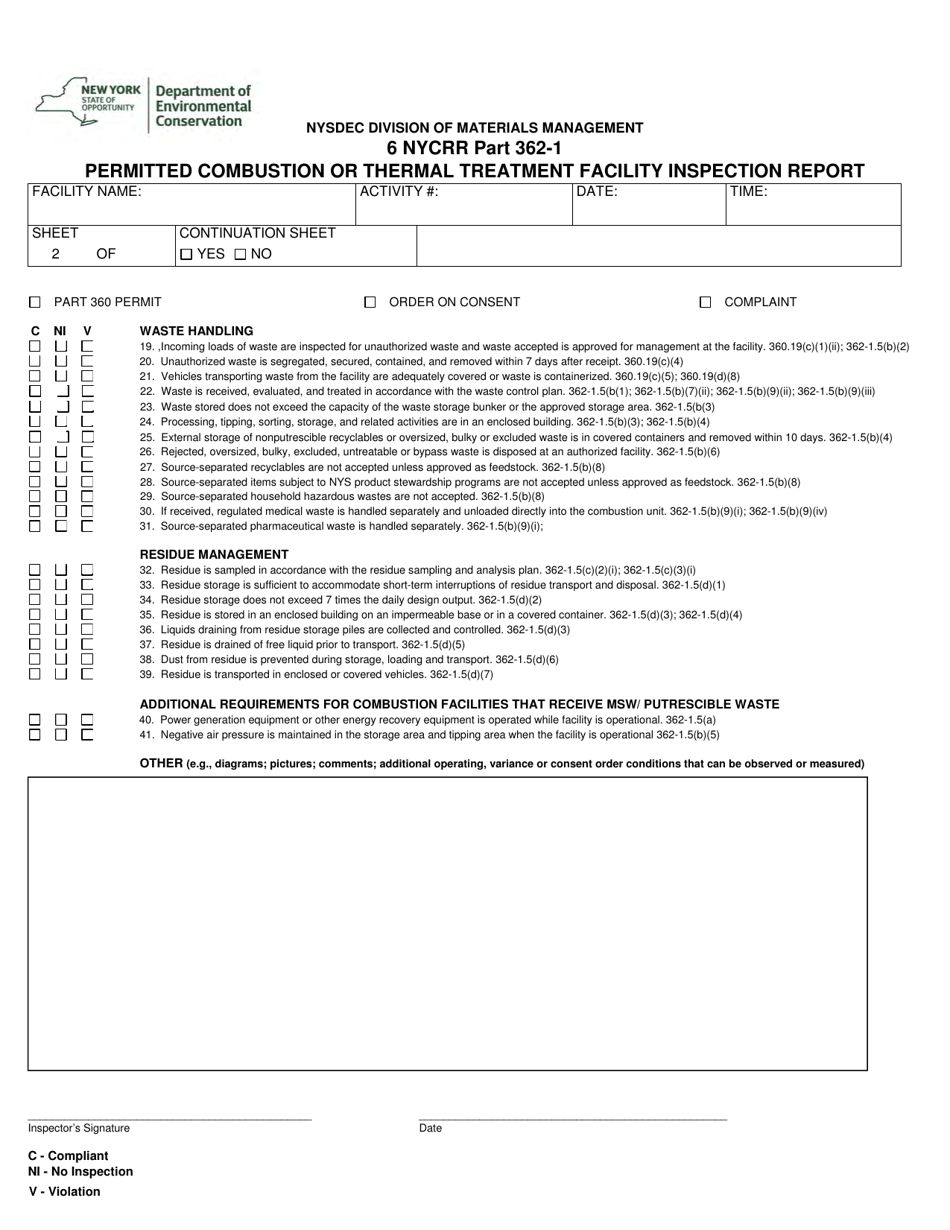 Permitted Combustion or Thermal Treatment Facility Inspection Report - New York, Page 2