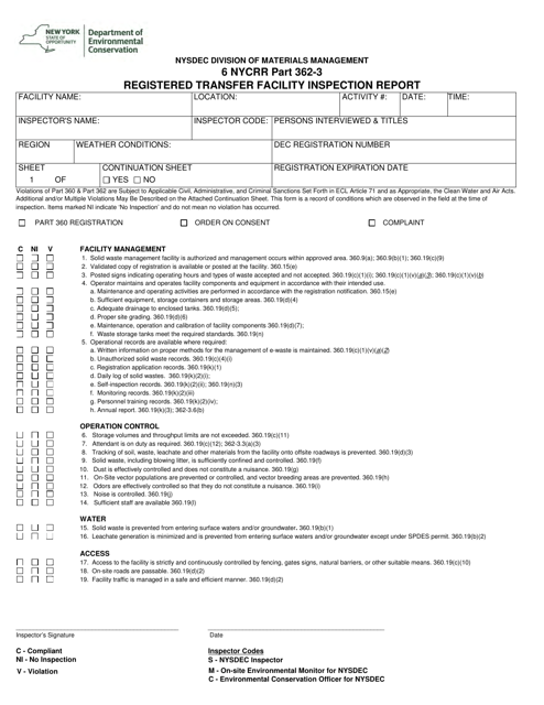 Registered Transfer Facility Inspection Report - New York