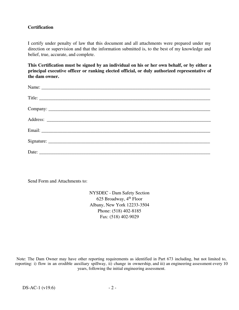 Form DS-AC-1 Dam Safety Annual Certification Form - New York, Page 2