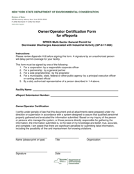 Document preview: Owner/Operator Certification Form for Ereports - Spdes Multi-Sector General Permit for Stormwater Discharges Associated With Industrial Activity (Gp-0-17-004) - New York
