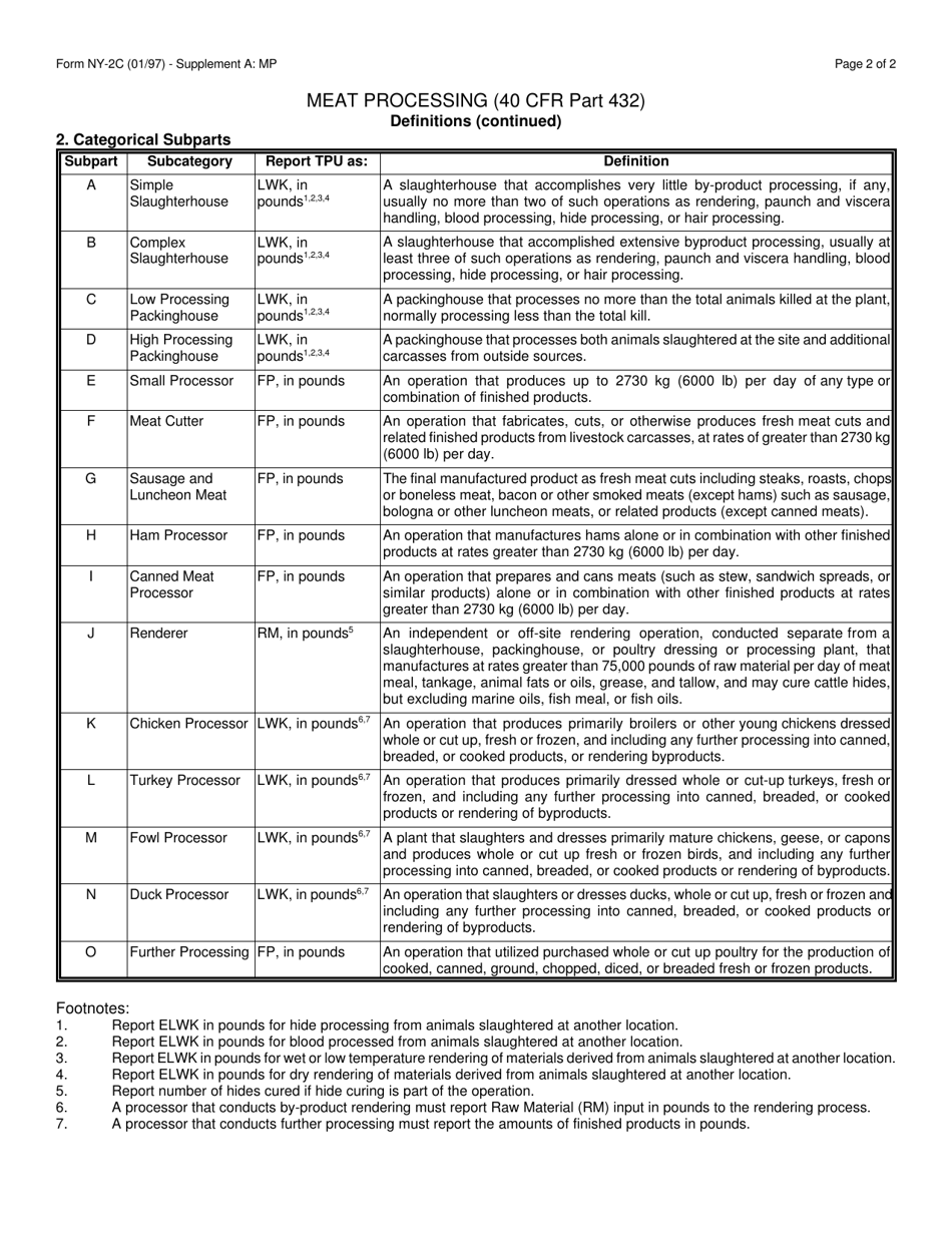 Form NY-2C Supplement A:MP Industrial Application Form for Meat Processing Industry - New York, Page 2