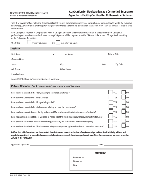 Form DOH-5273  Printable Pdf
