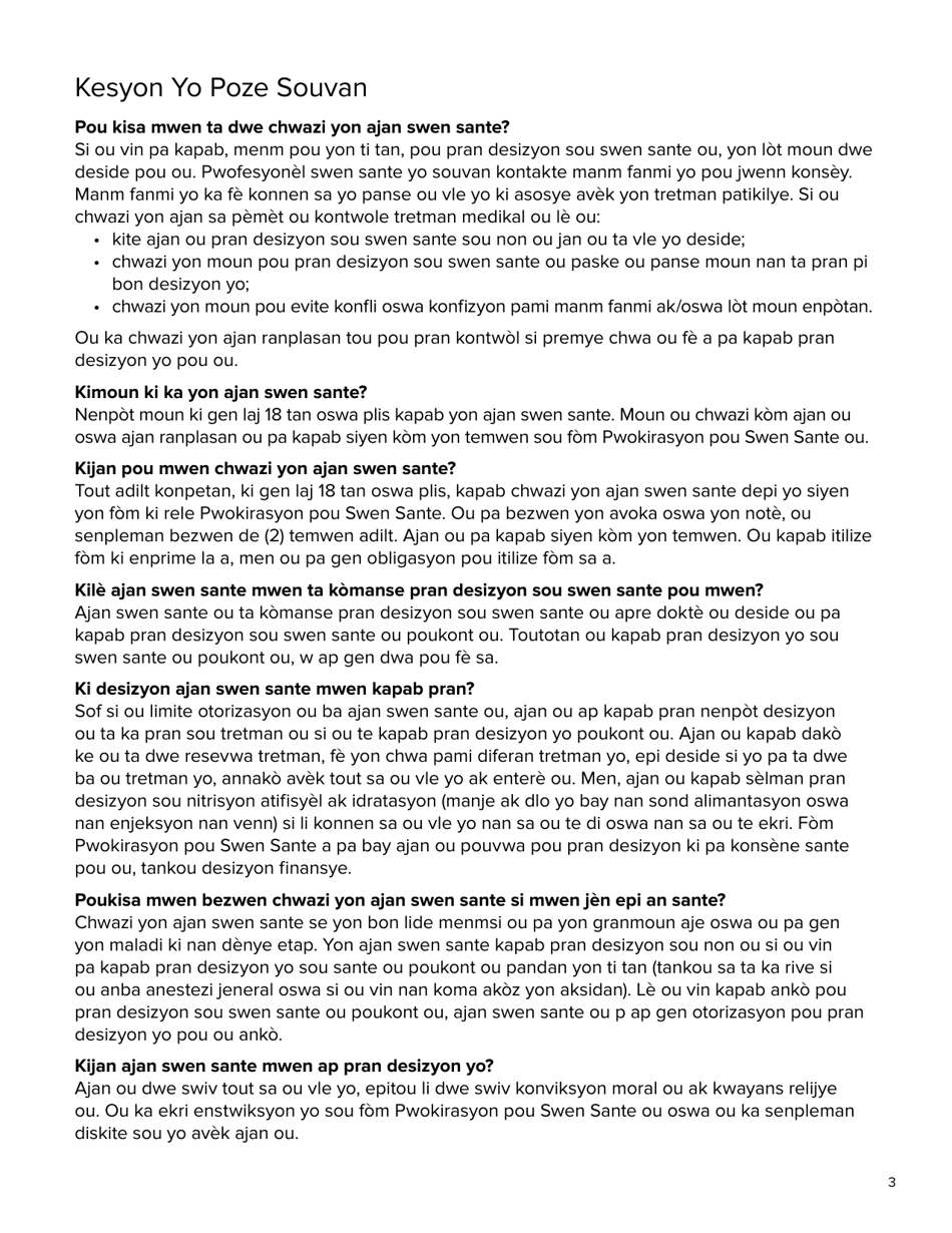 Form 1408 Health Care Proxy - New York (Haitian Creole), Page 3