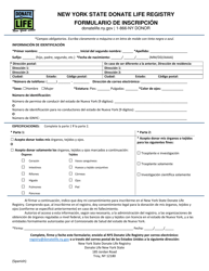 Document preview: Formulario De Inscripcion - Registro De Donacion De Organos Del Estado De Nueva York - New York (Spanish)