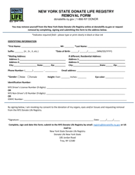 Document preview: Removal Form - New York State Donate Life Registry - New York