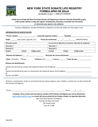 Document preview: Formulario De Baja - Registro De Donacion De Organos Del Estado De Nueva York - New York (Spanish)