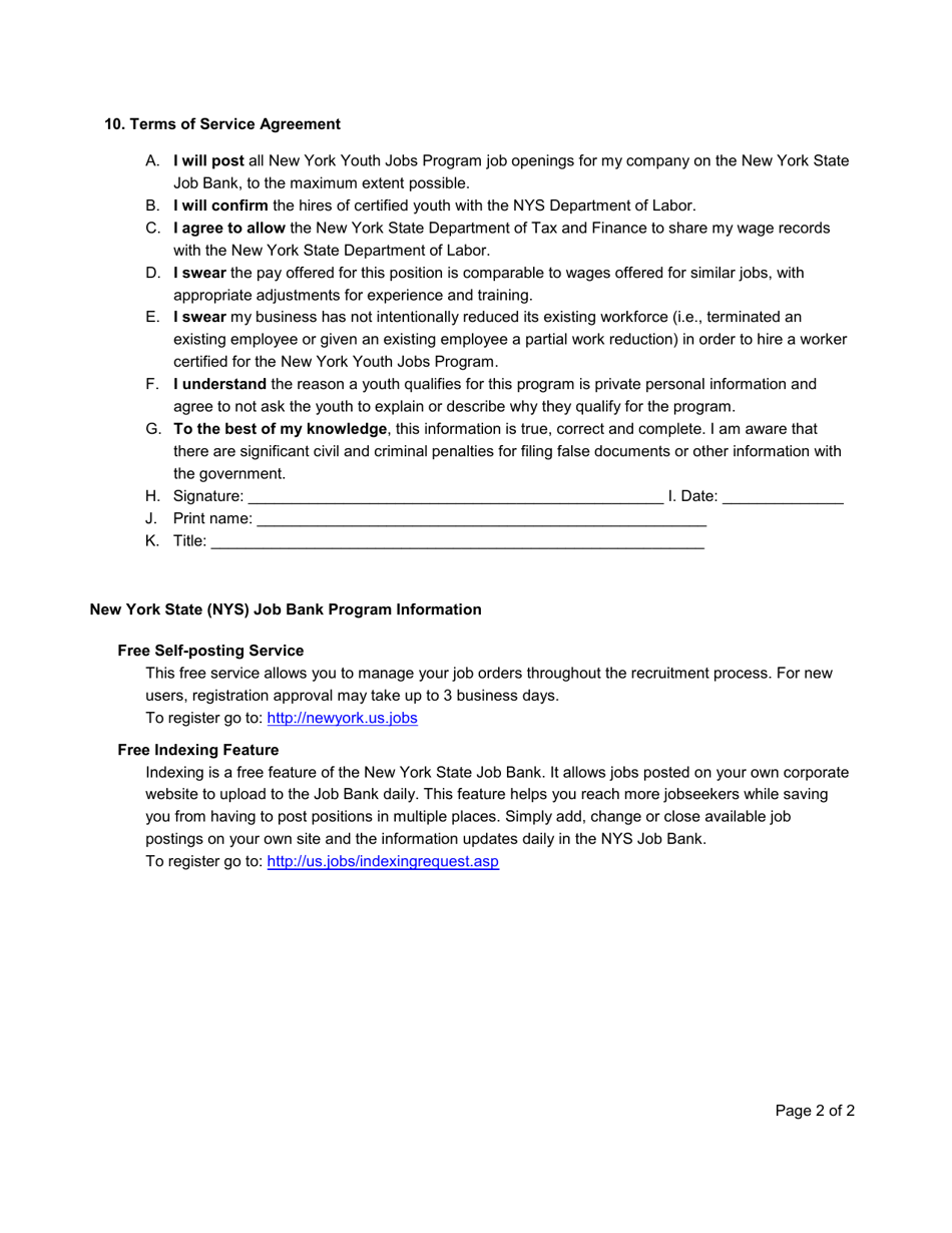 Form ES325 New York Youth Jobs Program: Business Certification - New York, Page 2
