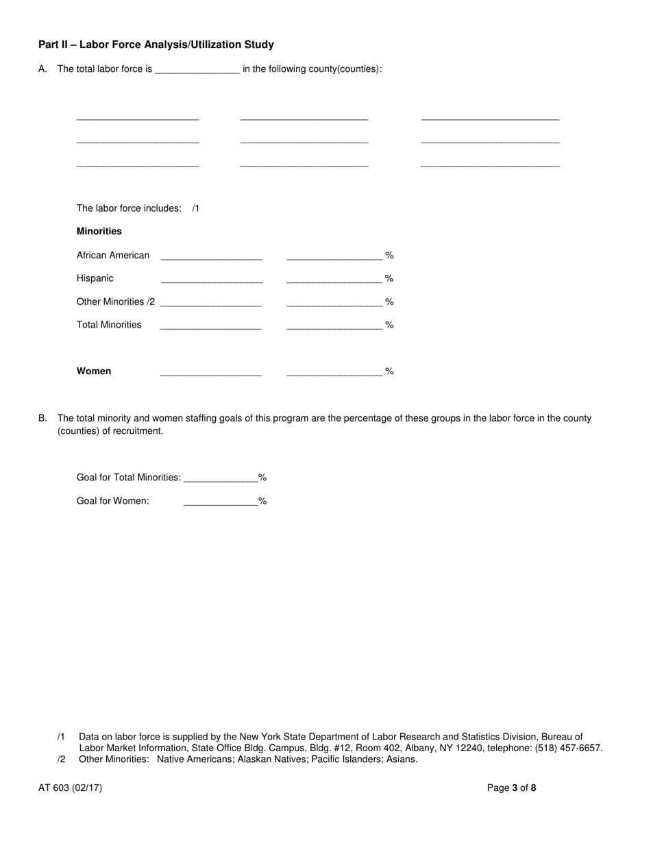 Form AT603 Apprentice Training Program Affirmative Action Plan - New York, Page 3
