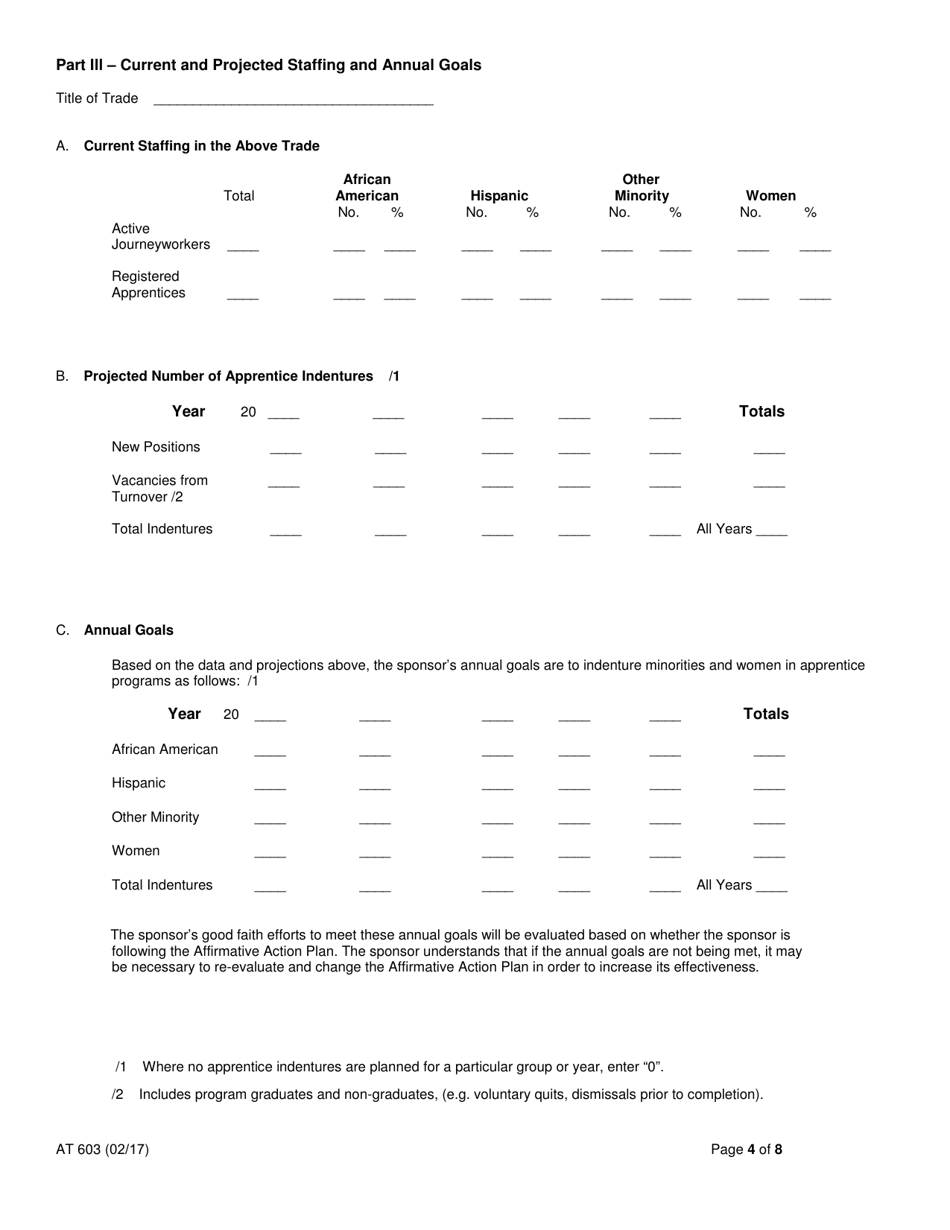 Form AT603 Apprentice Training Program Affirmative Action Plan - New York, Page 4