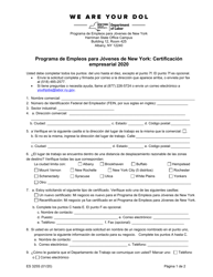 Formulario ES325S Programa De Empleos Para Jovenes De New York: Certificacion Empresarial 2020 - New York (Spanish)
