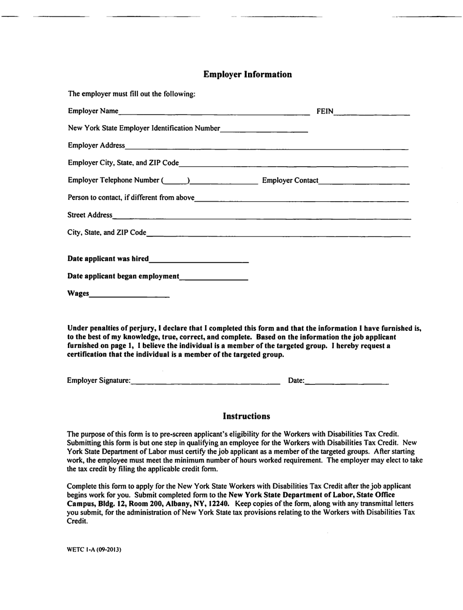 Form WETC1-A Wetc Application Form - New York, Page 1