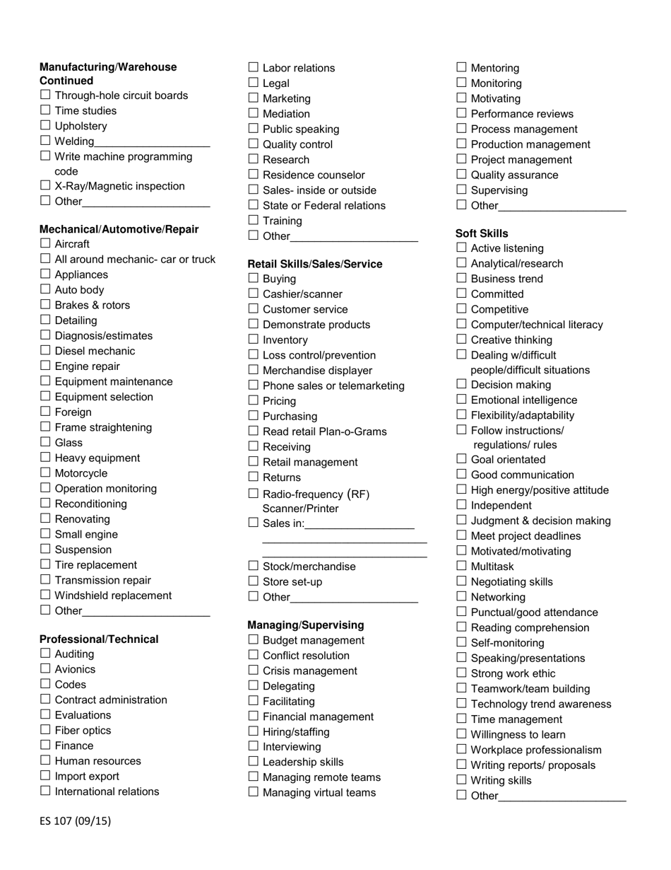 Form ES107 Job Matching Skills - New York, Page 3