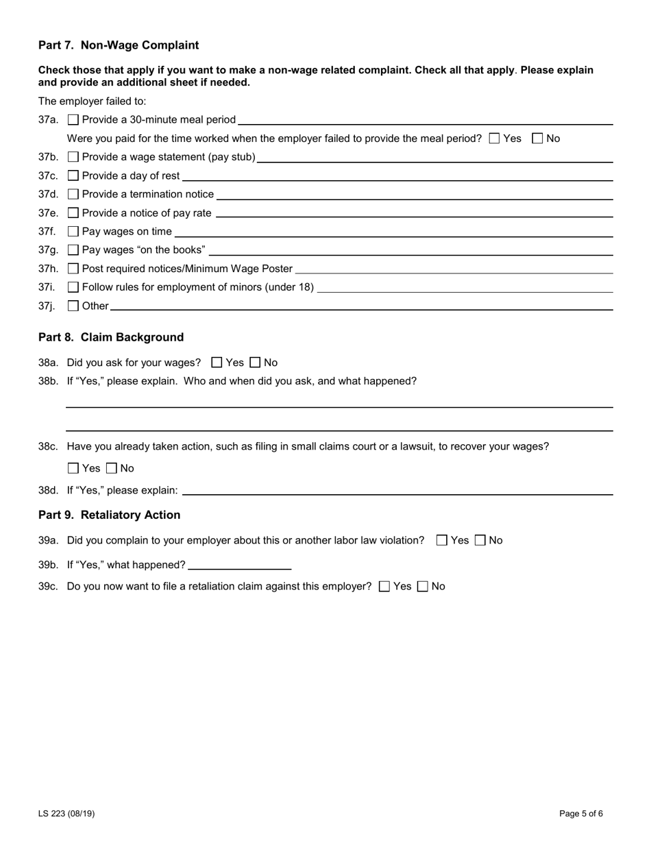 Form LS223 Labor Standards Complaint Form - New York, Page 7