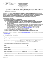 Form LS553 Application for a Certificate of Group Eligibility to Employ Child Performers - New York
