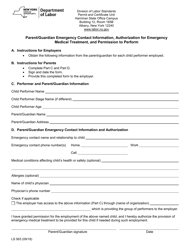 Form LS563 &quot;Parent/Guardian Emergency Contact Information, Authorization for Emergency Medical Treatment&quot; - New York