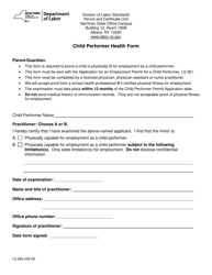 Document preview: Form LS562 Child Performer Health Form - New York