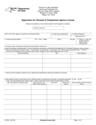 Document preview: Form LS355.1 Application for Renewal of Employment Agency License - New York