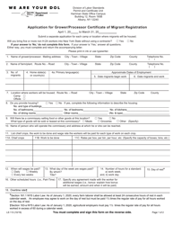 Document preview: Form LS113 Application for Grower/Processor Certificate of Migrant Registration - New York