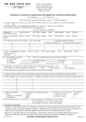 Document preview: Form LS113I Application for Growers/Processor Certificate of Migrant Registration - New York (Italian)