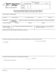 Form LS284 Application for Meal Period of Less Than Thirty Minutes - New York