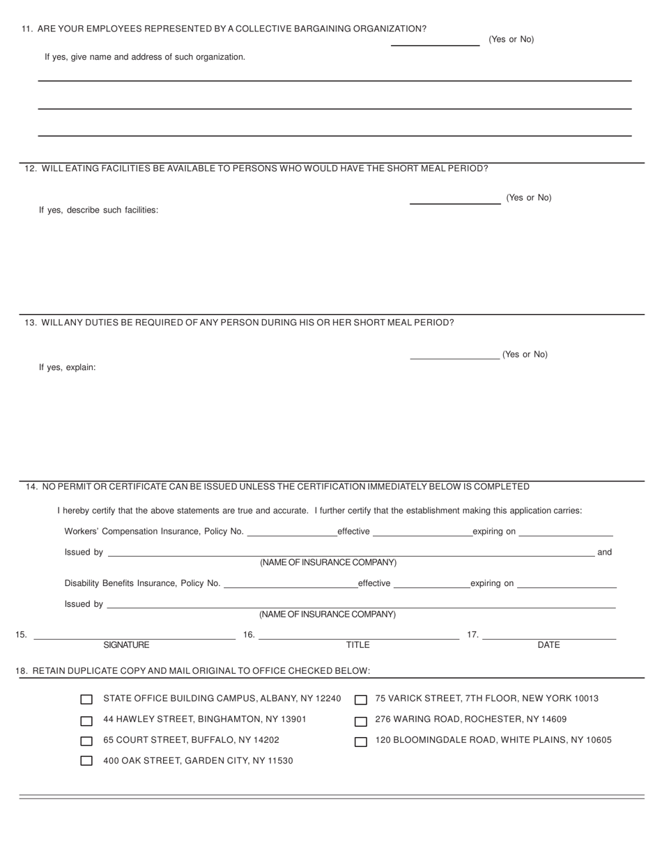 Form LS284 Application for Meal Period of Less Than Thirty Minutes - New York, Page 2